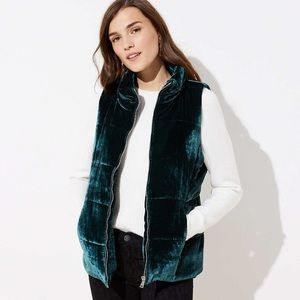 LOFT green velvet puffer vest NWT